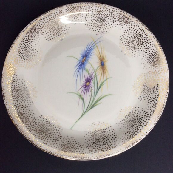 Winterling Bavaria Luncheon Dessert Plates 2 Mid Century Floral Gold Porcelain - Picture 7 of 9